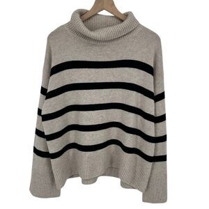 The reset r label sweater large beige black stripe turtleneck wool cashmere
